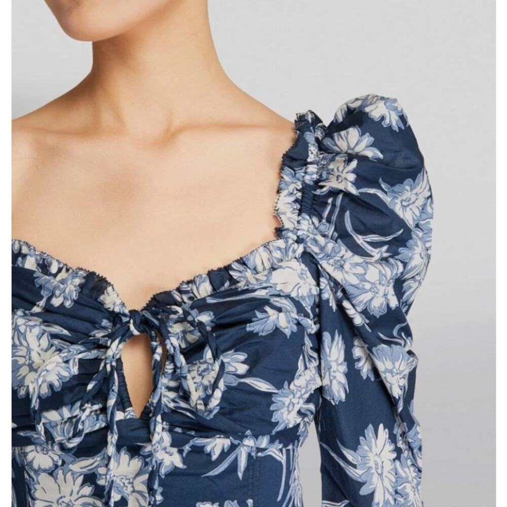 Polo Ralph Lauren Bloom Gathered Midi Dress Blue White Floral - NO TAGS ~ Large - Picture 3 of 12